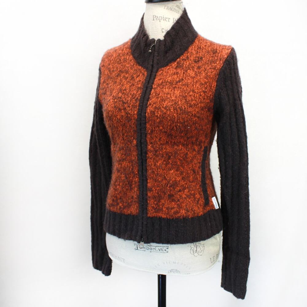 Water Girl by Patagonia Cable Knit Wool Trim Cardigan Sweater Small Cozy Preppy